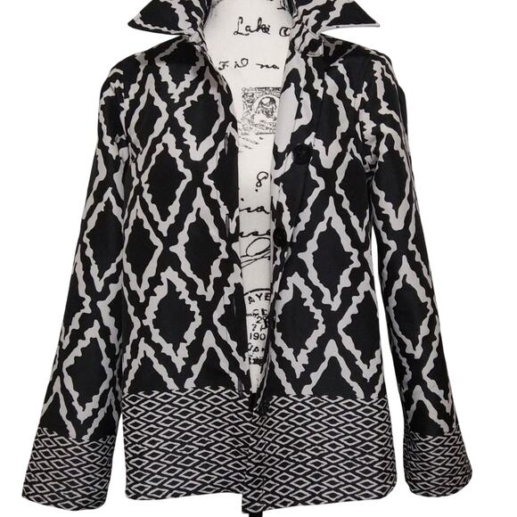 Reversible Graphic Tribal Print Blazer Button Front Jacket Boxy Fit Button Down - Picture 1 of 10